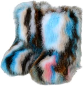 Женские зимние сапоги средней длины ZQW с пушистой меховой отделкой, доступные для широкой стопы, в нескольких ярких однотонных цветах, удобные с толстой подошвой, Blue&Brown