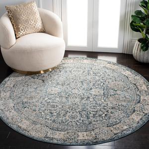 Ковер SAFAVIEH, 194 x 194 см, Valencia Collection, круглый, Blue & Beige, винтажный восточный дизайн, без линьки и простой в уходе, идеален для помещений с высокой проходимостью в гостиной, спальне (VAL570C)