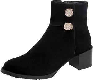 Женские ботильоны COMFASH с острым носком, высокие массивные каблуки, боковая молния, Black