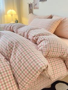 MIDO HOUSE Комплект постельного белья из 4 предметов, простыня на резинке 180 см, пододеяльник 200x230 см, состав ткани, Yin Yue - розовый