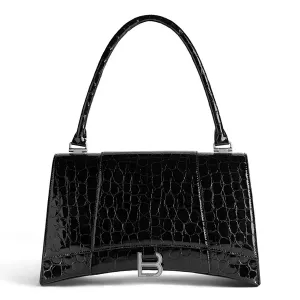 Сумка-Мессенджер среднего размера в форме песочных часов с тиснением под крокодиловую кожу. Balenciaga, черный