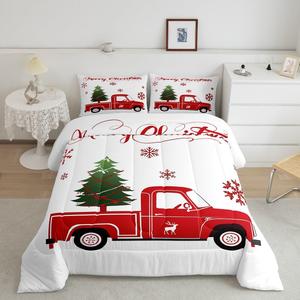 Erosebridal Комплект постельного белья с рождественским принтом красный грузовик снежинки олени из сатина, Multi 55