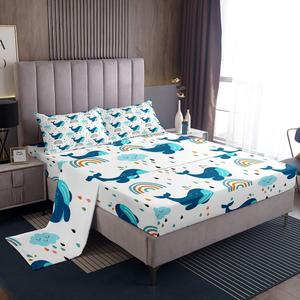 Erosebridal Комплект постельного белья Blue Whale с облаками, радугой и морскими животными в гавайском стиле, Multi 18