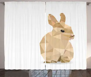 Штора ABAKUHAUS "Рустикальный кролик", китайский зодиакальный рисунок, универсальные ленточные шторы для гостиной с петлями и крючками, 280 x 225 см, коричневый, бежевый и белый Abakuhaus