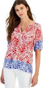 Женская футболка Tommy Hilfiger с цветочным принтом и рукавами-буфами, Red