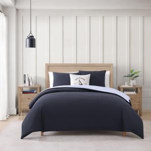 Tommy Hilfiger Комплект постельного белья, 3 предмета, размер Queen (152x203 см, микропике из хлопка, дышащий, средней плотности, темно-синий)