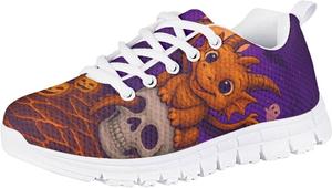 Кроссовки Forchrinse для мальчиков и девочек, с шнуровкой, для бега и ходьбы, повседневные, с плоской подошвой и противоскользящей подошвой, Halloween Dragon Skull