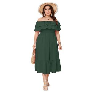 Женское платье с одно плечом, двойным слоем, оборкой на воротнике и принтом Seoria, Dark Green