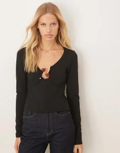 Лонгслив с длинными рукавами ASOS DESIGN с отделкой бисером, черный, из ткани в стиле «скуба»