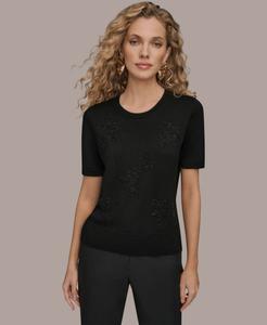 Женский свитер с круглым вырезом и бисером Donna Karan New York, Black