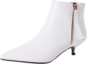 Женские кожаные ботильоны XYD Comfort Kitten с низким каблуком, зауженным носком, двойной боковой молнией, базовые офисные туфли для женщин, Ivory