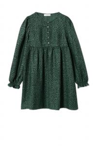 Детское платье А-силуэта Mango, зеленое, с леопардовым принтом, плиссированное, с длинными рукавами, пуловер JDM596