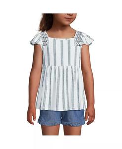 Газированная майка с развевающимися рукавами для девочек со сборками Lands' End, синий