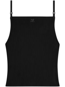 Courrèges топ в рубчик с вышитым логотипом, черный