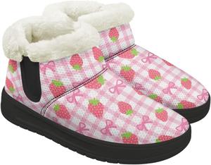 Теплые зимние ботинки для женщин, женские зимние сапоги, противоскользящие, легкие ботильоны для прогулок, для женщин и девушек 4.5 GETELINSENG, Strawberry Bow