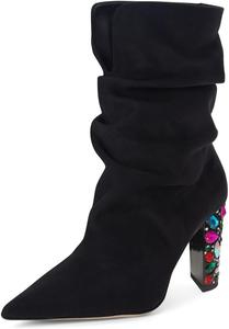 Женские элегантные ботильоны YDN, зауженный закрытый носок, с разрезом U, на пуговицах, со стразами, массивный средний каблук, для бала и повседневной носки, размеры US 4-15, Black