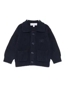 Кардиган с накладными карманами в рубчик Emporio Armani Kids, синий