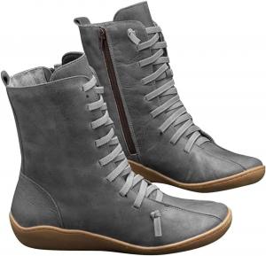 Женские винтажные ботильоны из ПУ с шнуровкой и боковой молнией, средние по голенищу, на плоском каблуке, повседневные ботильоны Kldyj, Grey