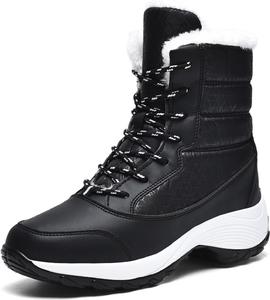 Женские хлопковые зимние ботинки с меховой подкладкой, теплые зимние ботинки на шнуровке с платформой, удобные уличные ботинки с противоскользящей подошвой для зимней ходьбы Boxpopla, Black