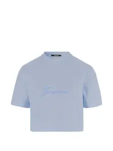 Укороченная футболка с вышитым логотипом Jacquemus, синий
