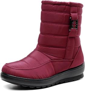 Женские зимние сапоги ZQW, водонепроницаемые, утепленные, с флисовой подкладкой, с широким округлым носком, средней высоты, нескользящие, удобные обувь, Red 001