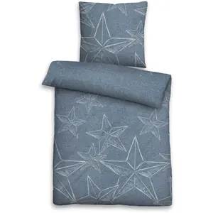 Постельное белье «Биберна» Александр в размерах. 135х200 или 155х220 см", фланель уютная и теплая зимой, постельное белье со звездами, новогоднее Biberna, цвет blau