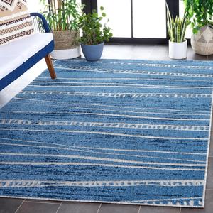 Ковер SAFAVIEH, 161 x 232 см, Cottage Collection, Blue, дизайн в полоску, для помещений и улицы, моющийся, идеально для патио, заднего двора, прихожей (COT966N-5)