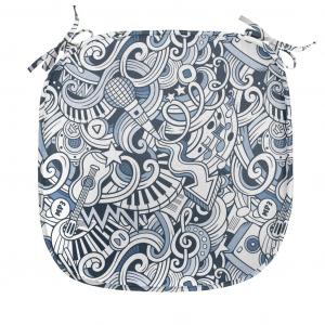 ABAKUHAUS Pop Star Вечеринка Обеденный стул Подушка Музыка Doodle Art Декоративная водонепроницаемая подушка с ремнями для кухонных сидений 40 см x 40 см Синий Темно-синий Белый