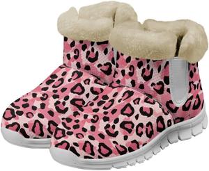 Зимние ботинки Chaqlin, снежные ботинки, утепленные ботинки до щиколотки, противоскользящие, с флисовой подкладкой, уютные, для холодной погоды, повседневные уличные ботинки, Pink White Leopard Print