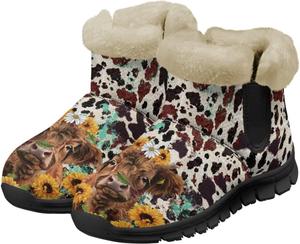 Женские зимние ботинки UNICEU, теплые, с нескользящей подошвой, женские ботильоны и зимние ботинки, обувь с плюшевой подкладкой, пушистые ботинки для прогулок, West Highland Cow