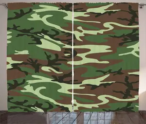 Штора ABAKUHAUS Camo Rustic, классический американский лесной узор, присборенная тесьма для спальни с петлями и крючками, 280 x 245 см, цвет: зеленый, коричневый, лесной, зеленый Abakuhaus