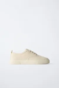 Кроссовки на шнуровке Zara, экрю/белый