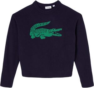 Lacoste x Bandier женский свитер с контрастным крокодилом, Navy Blue/Green