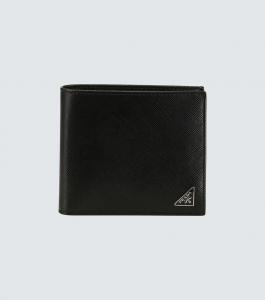 Складной кожаный кошелёк Prada, черный