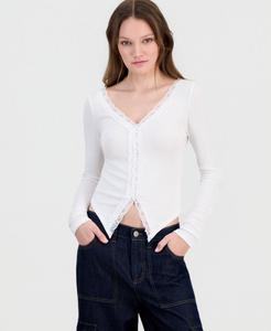 Детская ребристая блузка с длинными рукавами и кружевной отделкой Derek Heart, Egret