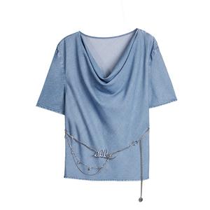 ELLE Футболка Women's Blue V-neck Moderate