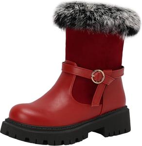 Элегантные женские зимние короткие ботинки на плоской подошве с круглым носком и без шнуровки XIEPP, Red