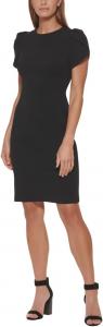 Женское мини-платье Calvin Klein Tulip с короткими рукавами из крепа Scuba, Black