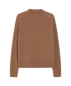 Свитер из шерсти и кашемира верблюжьего цвета с английской ребристой отделкой. Max Mara, коричневый