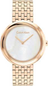 Женские часы Calvin Klein с закрученным безелем, 34 мм, 2 часа, кварцевые, браслет из нержавеющей стали, водонепроницаемость 30 метров, минималистичный стиль, мода премиум-класса, подарок для нее, White Mother Of Pearl/Carnation Gold