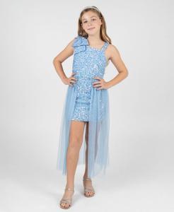 Платье для девочек 7-16 лет, пушистое, с бантом на плечах и пайетками Rare Editions, Light Blue