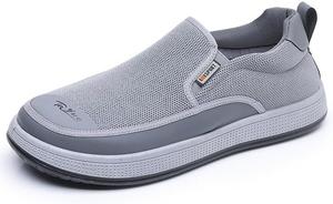 Мужские кроссовки без шнурков, дышащие и удобные, мягкая подошва, легкая обувь для ходьбы, нескользящие повседневные спортивные туфли с круглым носком Qacksv, серый