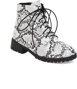 Женские ботинки челси с принтом под змею, низкий массивный каблук, закрытый носок, шнуровка, на плоской подошве, короткие Aflngle, White