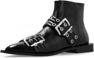 Женские ботильоны YDN с заостренным носком и пряжкой, низкий широкий каблук, с боковой молнией, для вечеринок и повседневной носки, размеры 4-16 US, Black