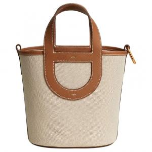 В петле холст Сумка-корзина из телячьей кожи Swift Сумка-ведро со свиным носиком Женская сумка Светло-бежевый HERMES
