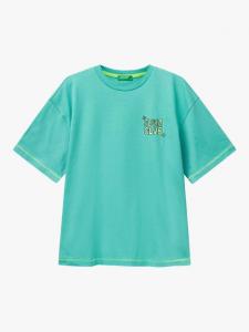 Детская футболка с принтом из хлопка Benetton, Teal Green