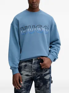 Свитшот с вышитым логотипом и круглым вырезом Hugo, синий
