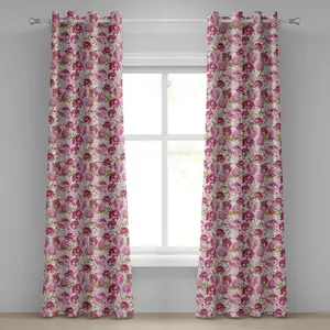 Шторы на люверсах ABAKUHAUS с цветочным рисунком, винтажный розовый пион и весенняя листва, декоративные двухпанельные шторы, 280 см x 225 см, оливково-зеленый, белый, розовый Abakuhaus