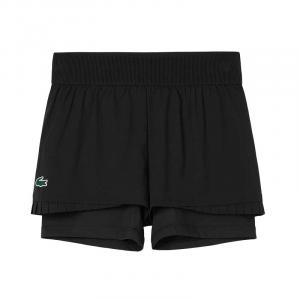 Шорты плиссированные с аппликацией логотипа LACOSTE, черный