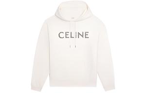 Свободный свитшот из хлопкового флиса со стразами CELINE, Ecru